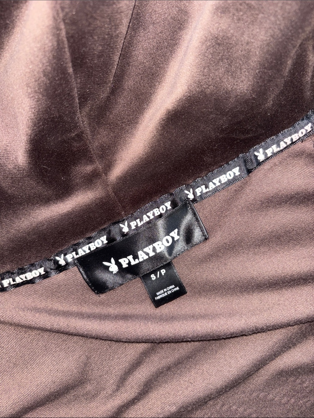 PLAYBOY Brown Velour Top with Rhinestone Script Logo - Picture 6 of 13